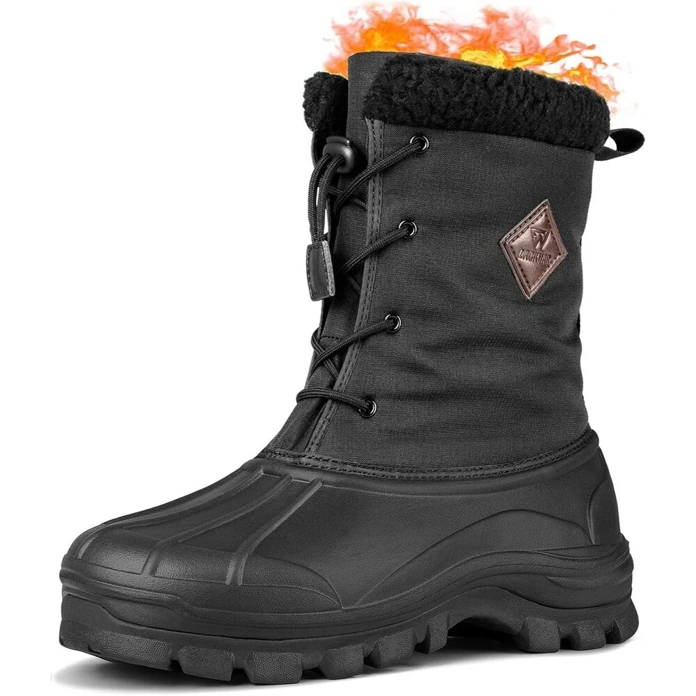 LACKWAR Men's Snow Boots Size 13 Black Winter Waterproof Insulated Hiking Boot